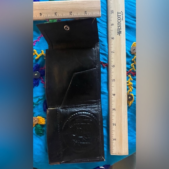 Small black leather Moroccan wallet. Measures apx 4 x 4 inches unopened. New. - Picture 6 of 9